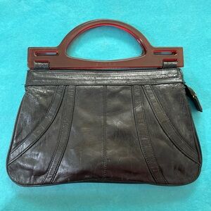 Vintage NAS Black Leather Handbag Lucite Handles
